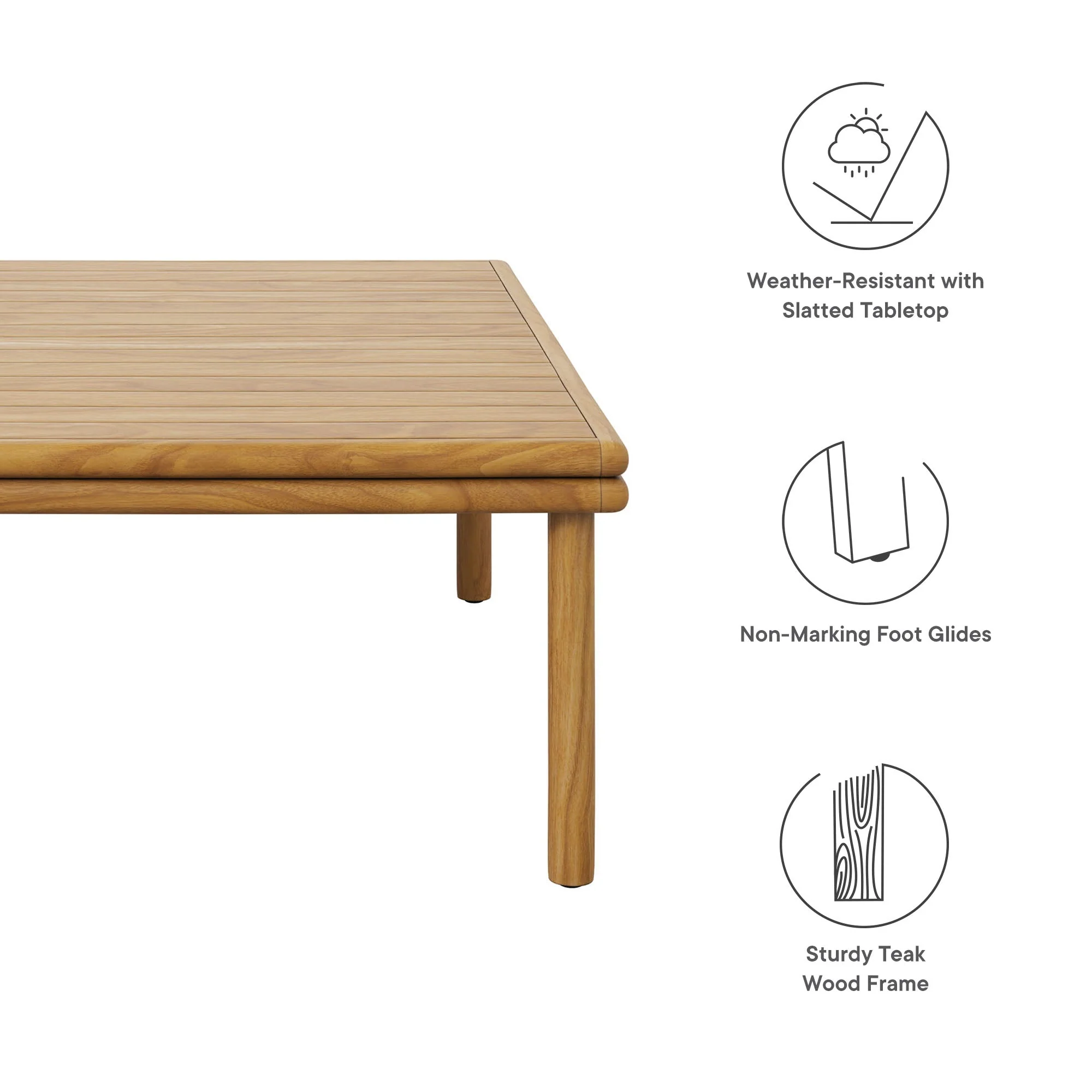 Wren Outdoor Patio Teak Wood Coffee Table in Natural - Image 7