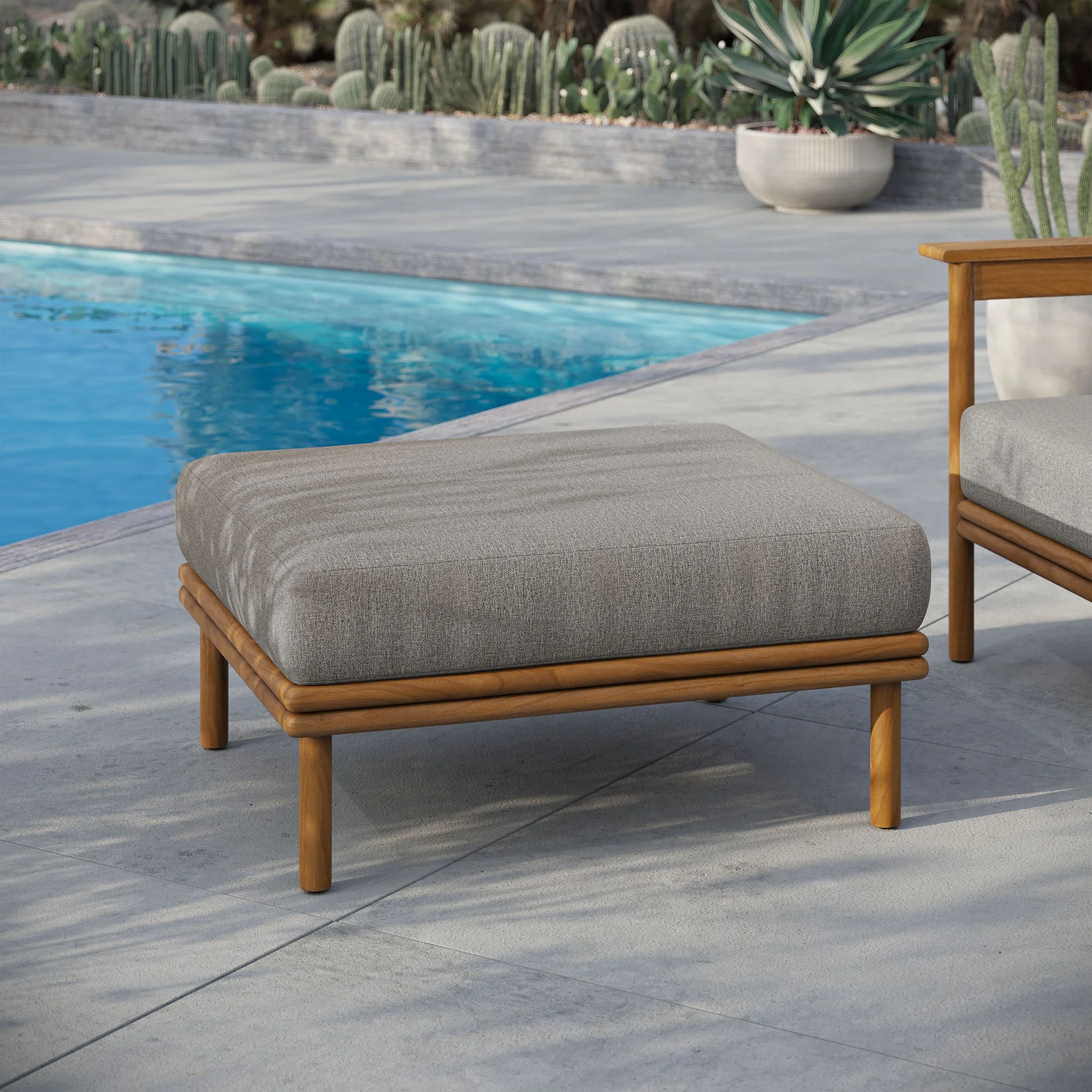 Wren Outdoor Patio Teak Wood Ottoman - Image 12