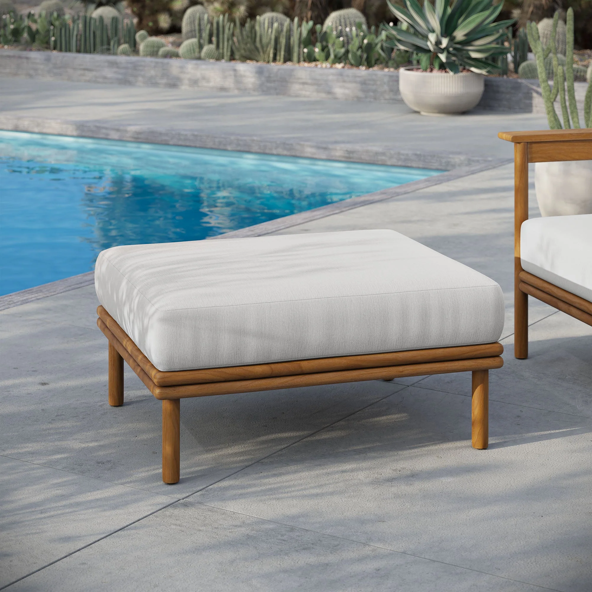 Wren Outdoor Patio Teak Wood Ottoman - Image 2