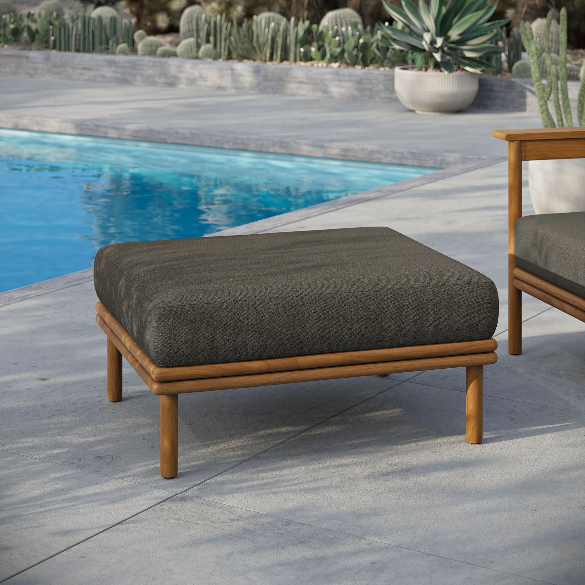 Wren Outdoor Patio Teak Wood Ottoman - Image 22