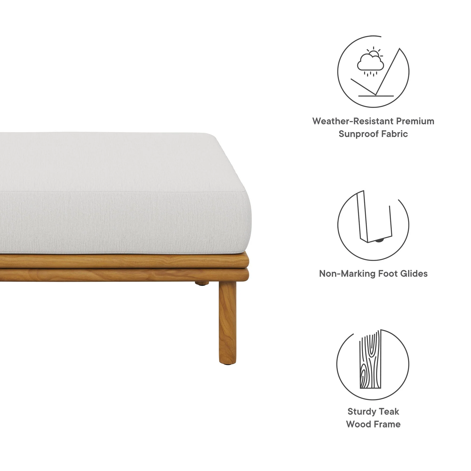 Wren Outdoor Patio Teak Wood Ottoman - Image 9