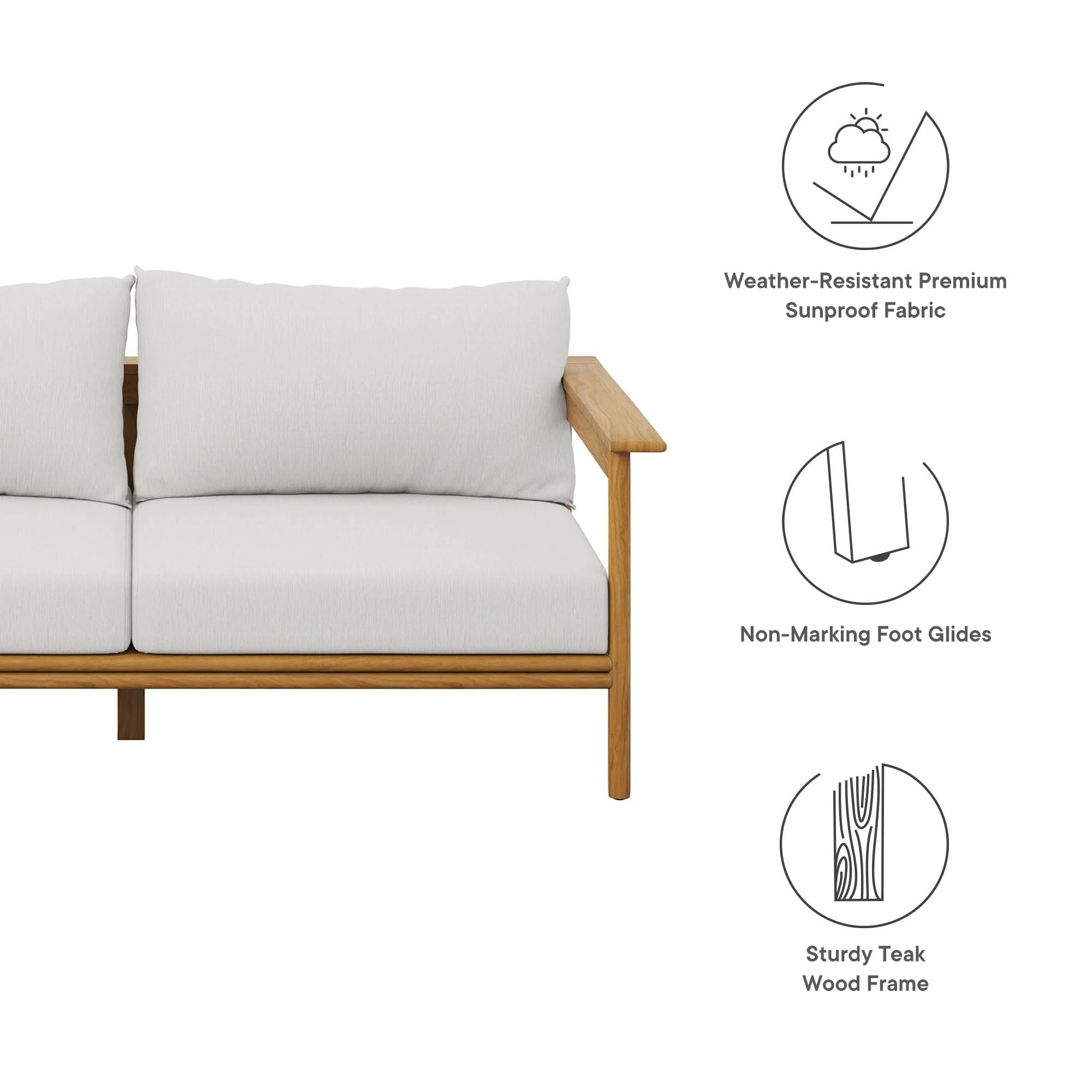 Wren Outdoor Patio Teak Wood Sofa - Image 5