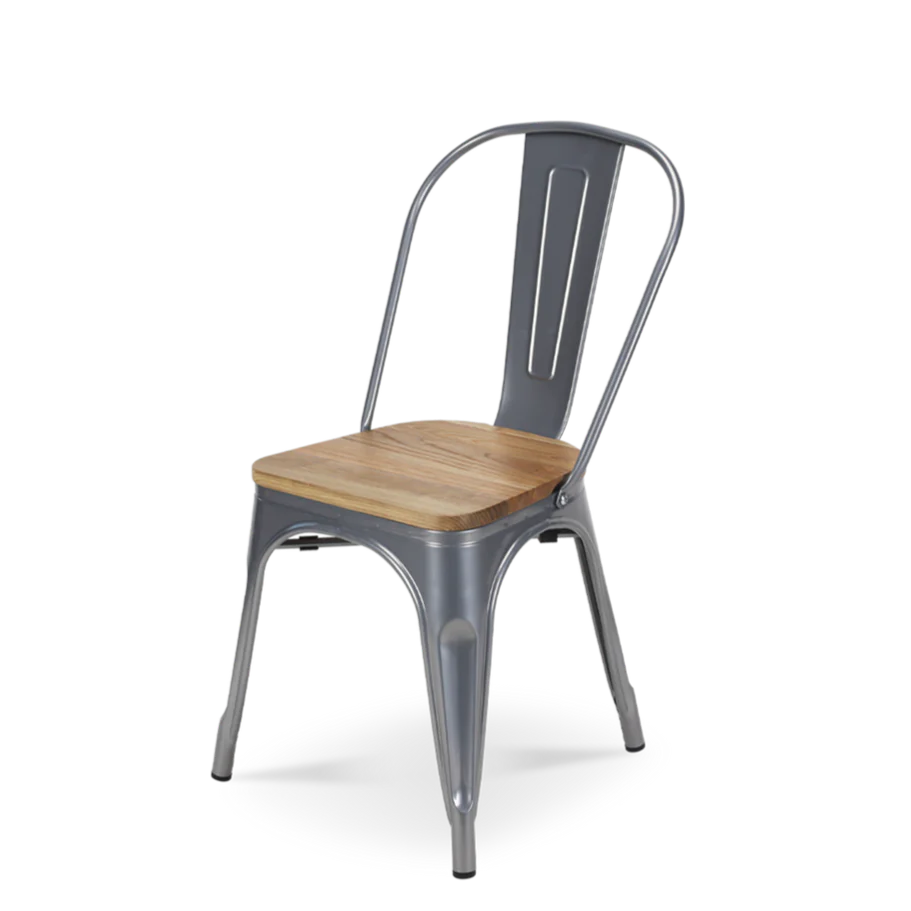 Tolix Armless Chair (Wooden Seat) - Image 2