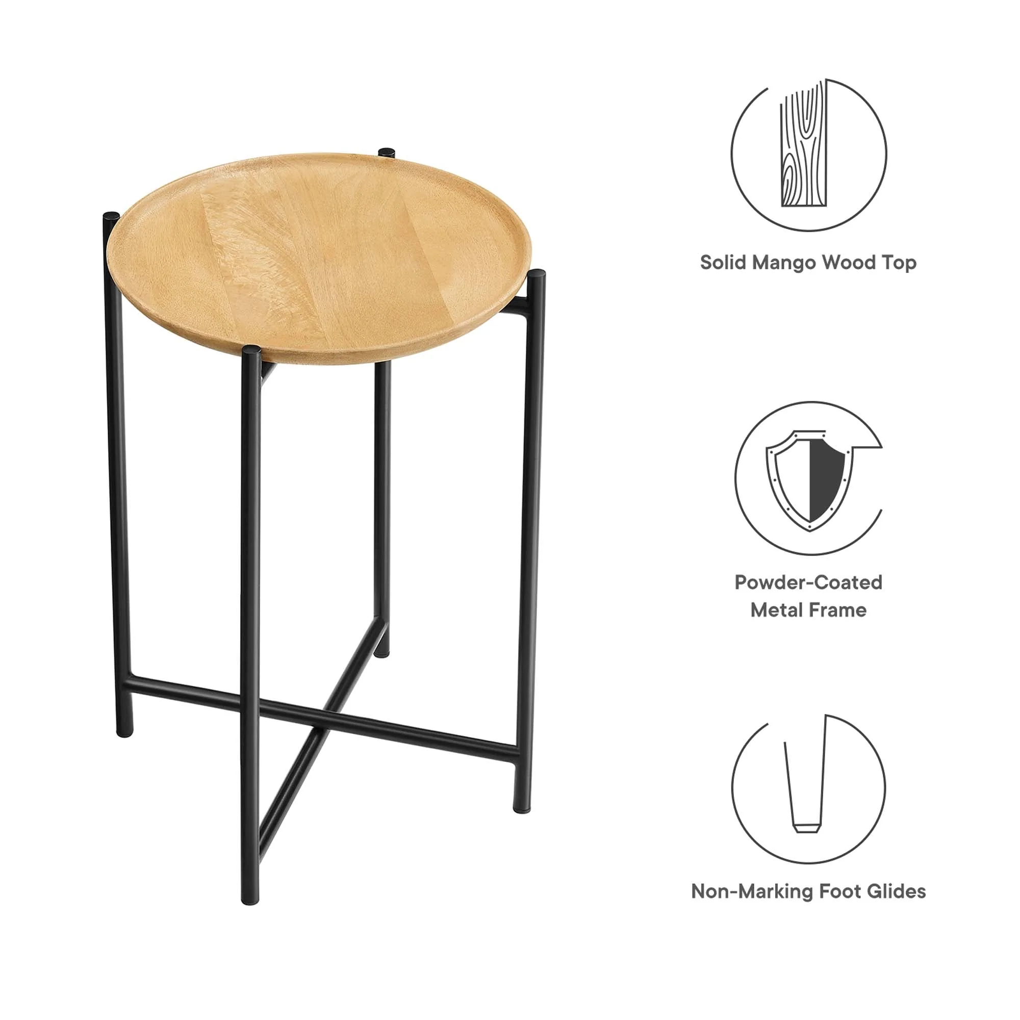 Xilo Round Wood and Metal Side Table - Image 6