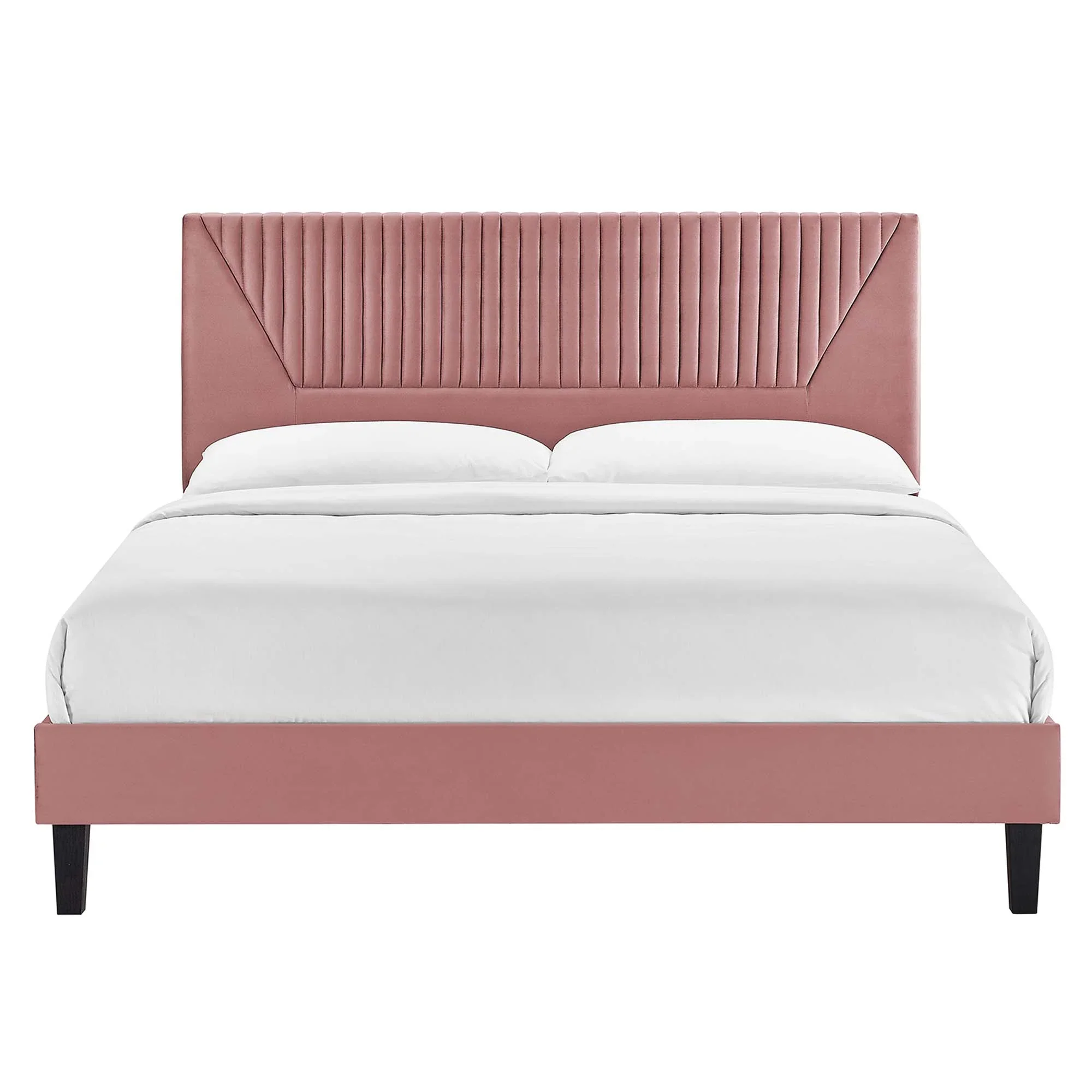 Yasmine Channel Tufted Performance Velvet Platform Bed With Black Wood Legs - Image 3