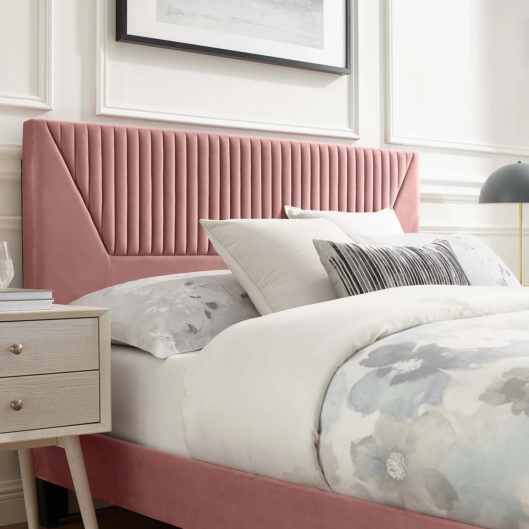 Yasmine Channel Tufted Performance Velvet Platform Bed With Black Wood Legs - Image 6