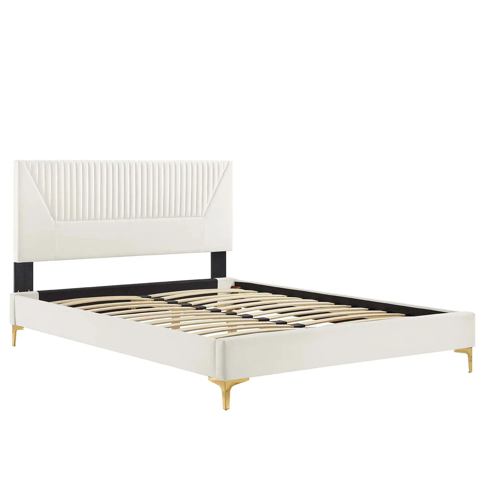 Yasmine Channel Tufted Performance Velvet Platform Bed With Gold Metal Legs - Image 17