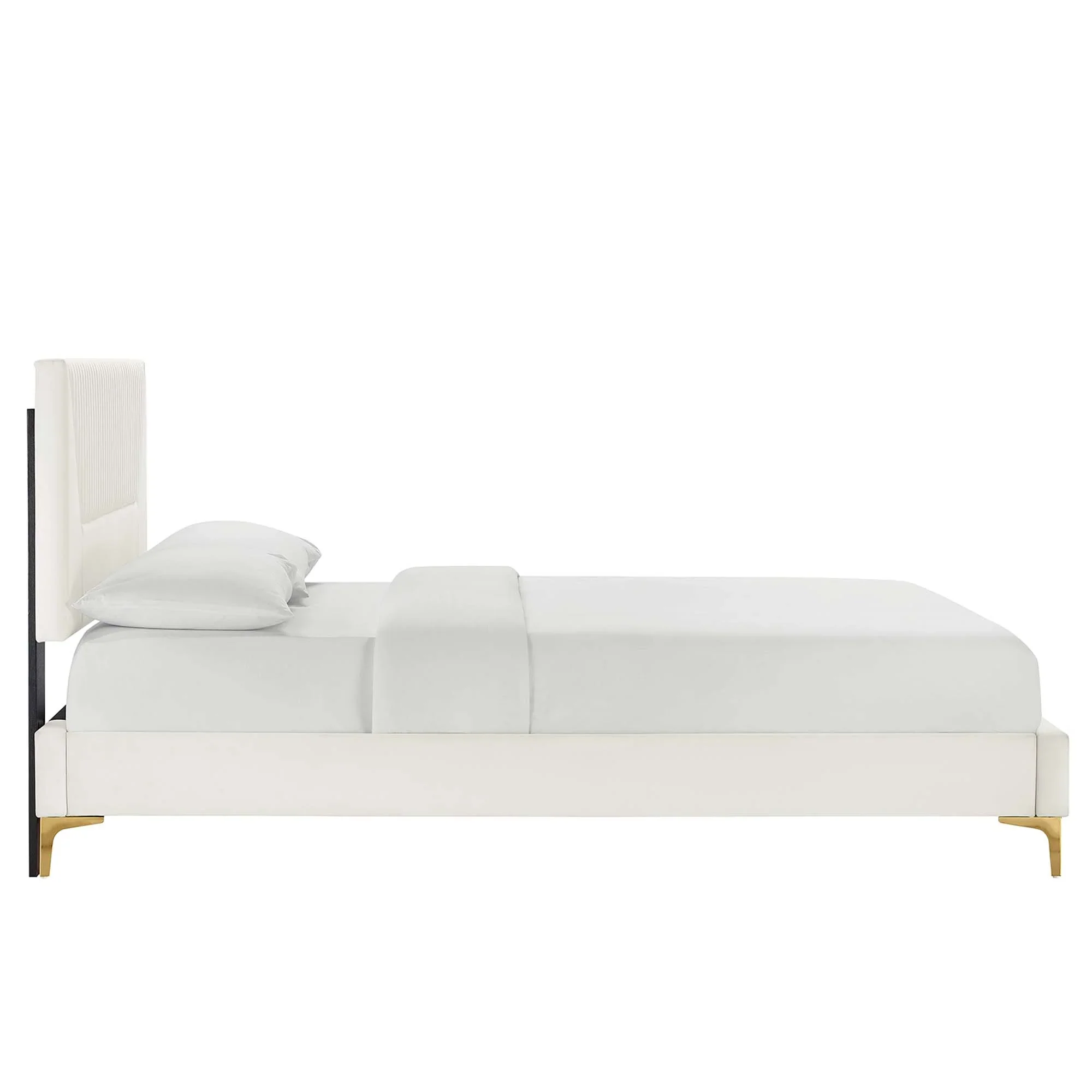 Yasmine Channel Tufted Performance Velvet Platform Bed With Gold Metal Legs - Image 18