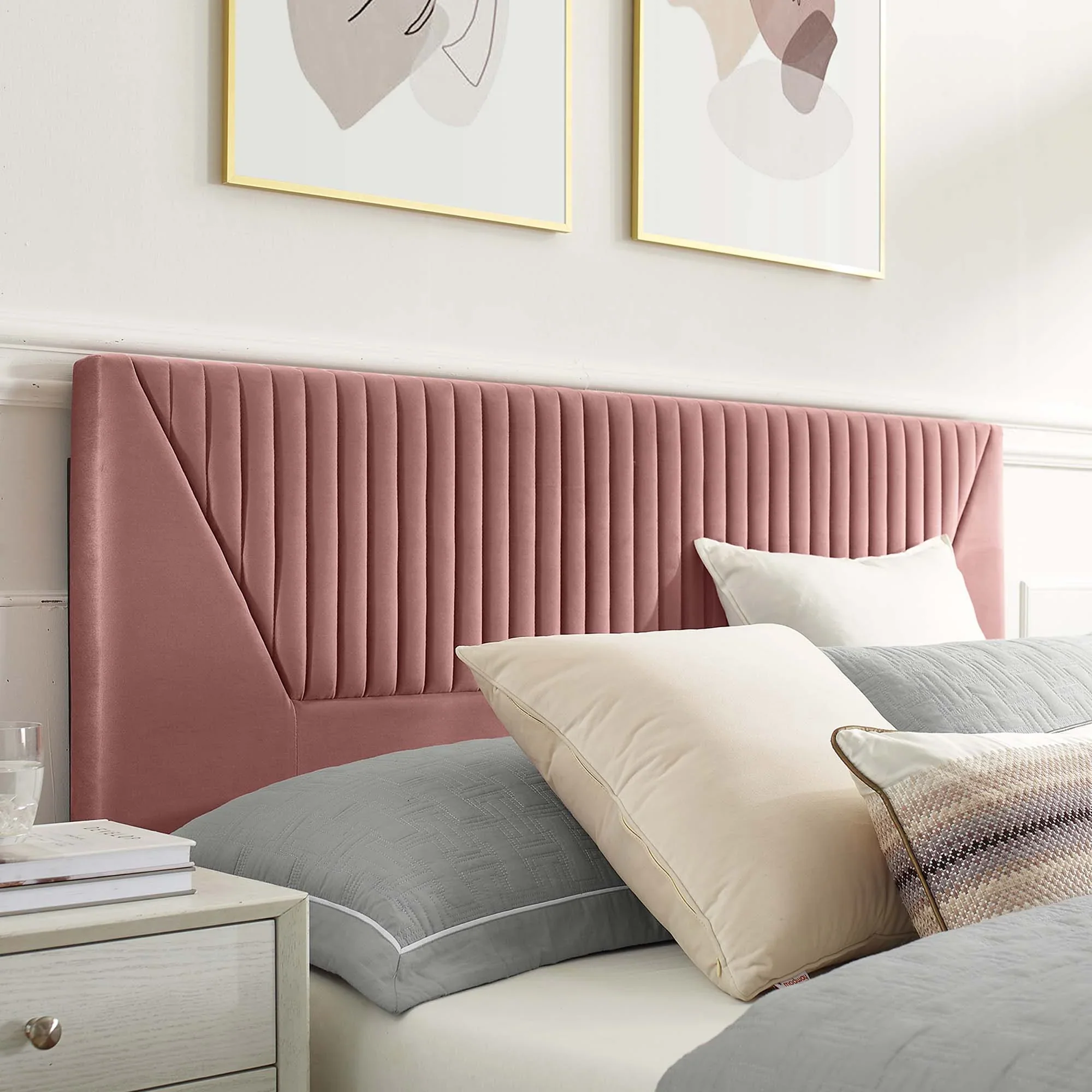 Yasmine Channel Tufted Performance Velvet Platform Bed With Gold Metal Legs - Image 2