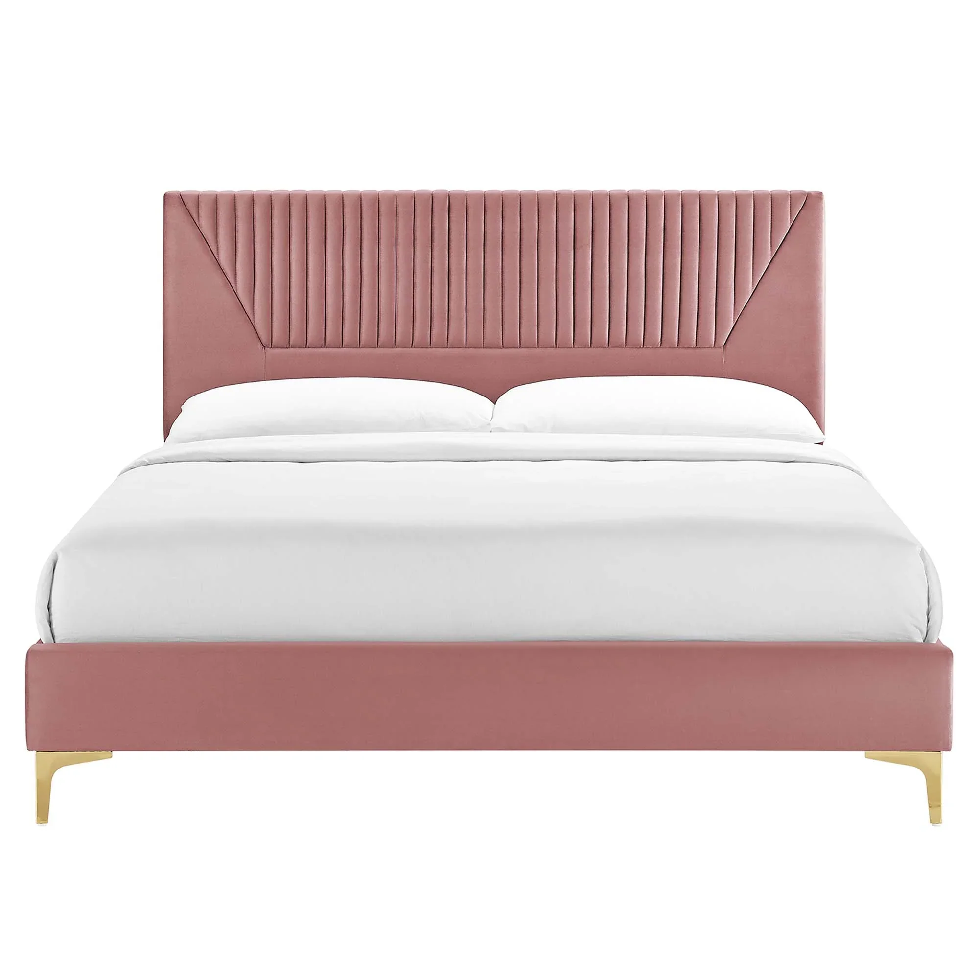 Yasmine Channel Tufted Performance Velvet Platform Bed With Gold Metal Legs - Image 5