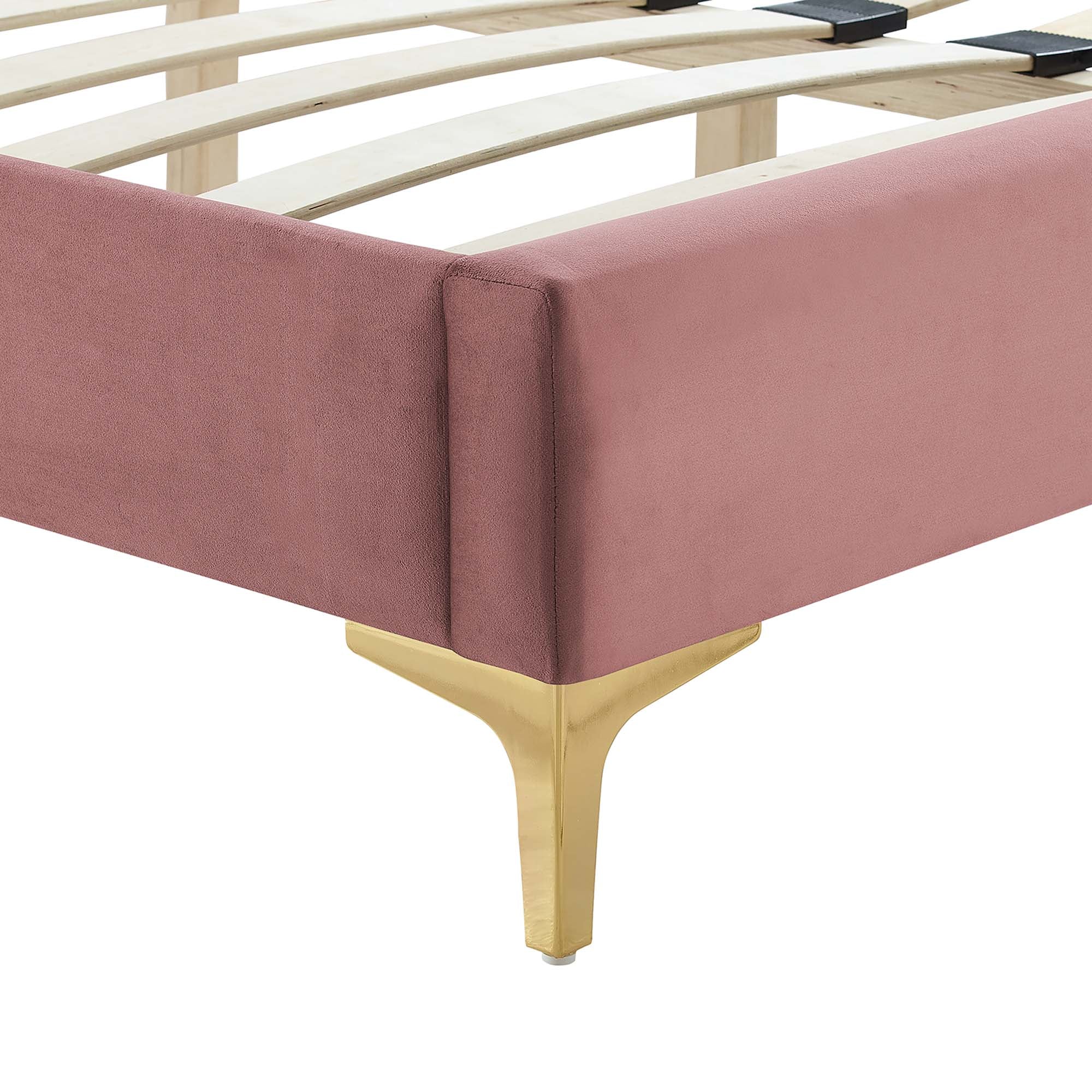 Yasmine Channel Tufted Performance Velvet Platform Bed With Gold Metal Legs - Image 6