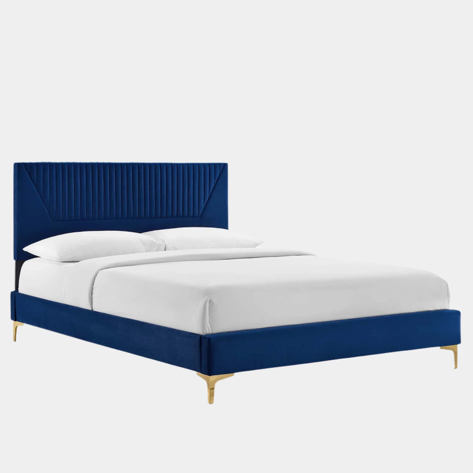 Yasmine Channel Tufted Performance Velvet Platform Bed With Gold Metal Legs - Image 8