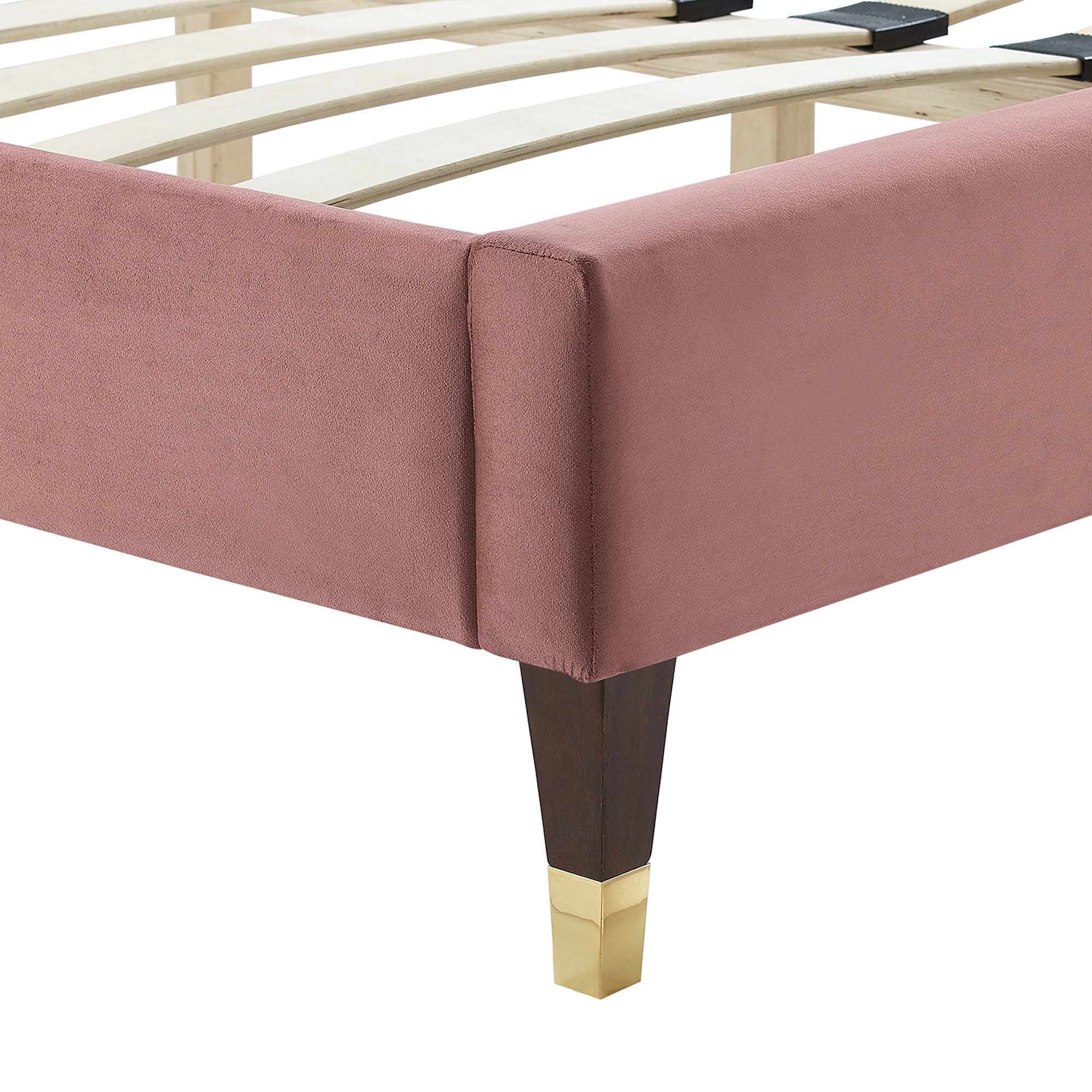 Yasmine Channel Tufted Performance Velvet Platform Bed With Wood and Gold Legs - Image 5