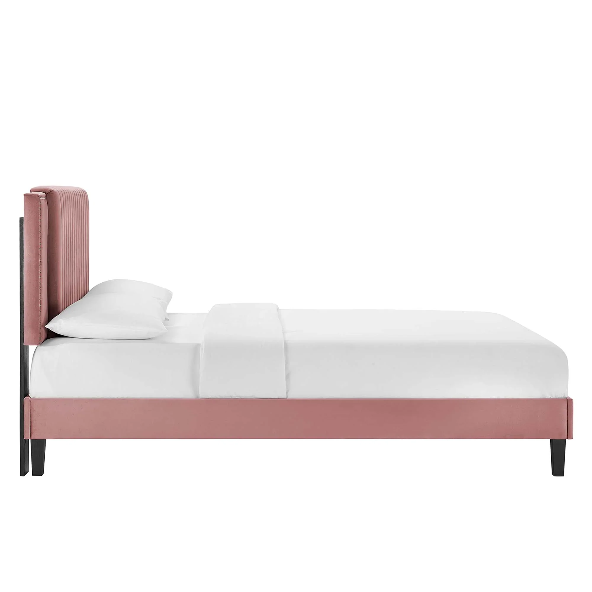 Zahra Channel Tufted Performance Velvet Platform Bed With Black Wood Legs - Image 4