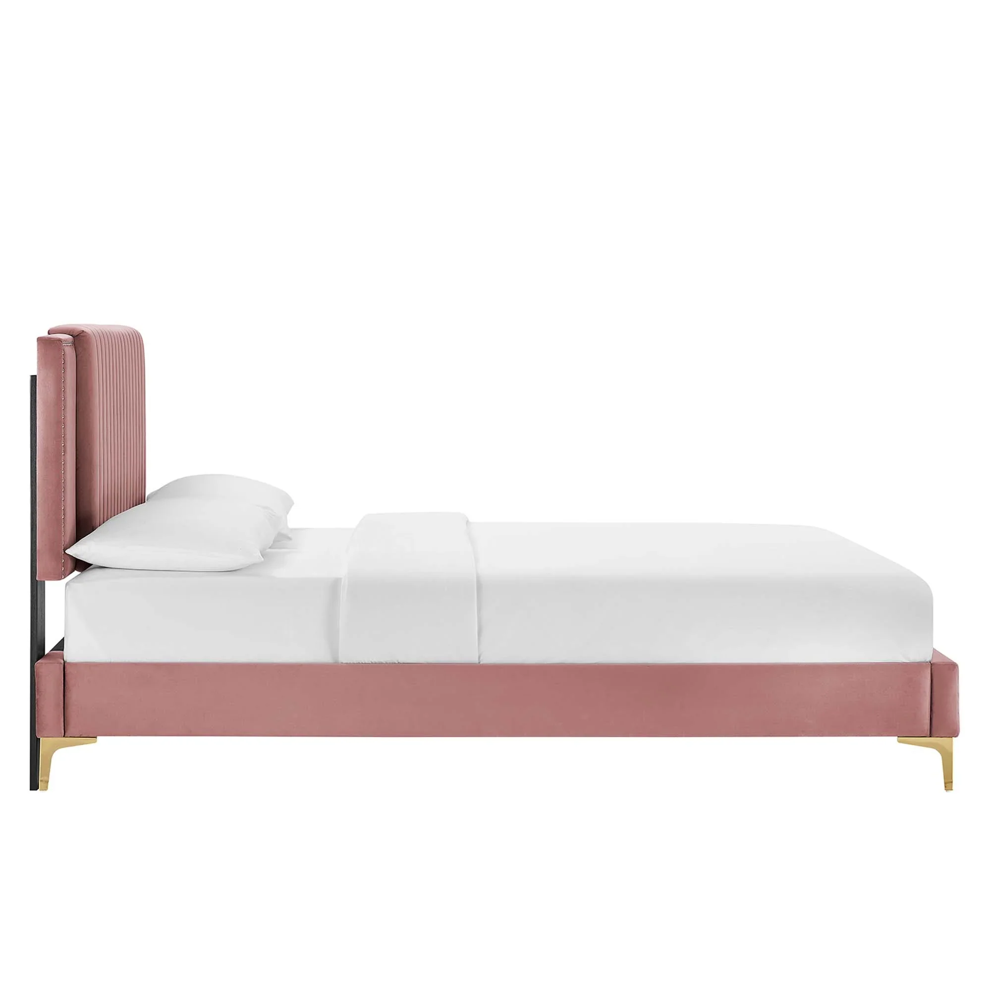Zahra Channel Tufted Performance Velvet Platform Bed With Gold Metal Legs - Image 11