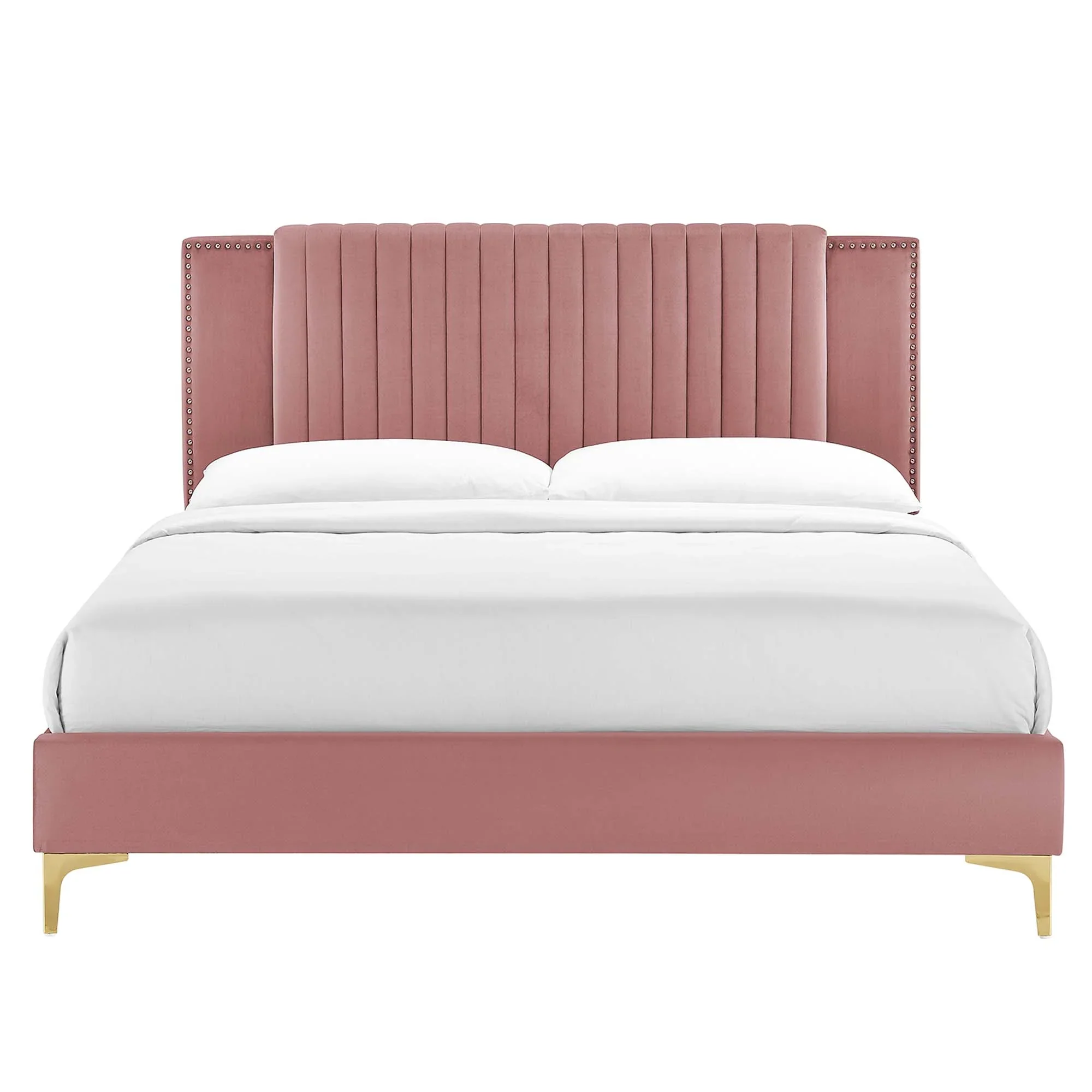 Zahra Channel Tufted Performance Velvet Platform Bed With Gold Metal Legs - Image 12