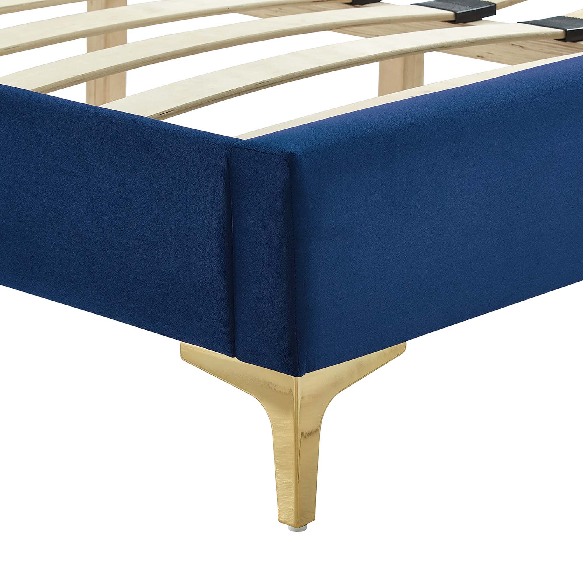 Zahra Channel Tufted Performance Velvet Platform Bed With Gold Metal Legs - Image 6