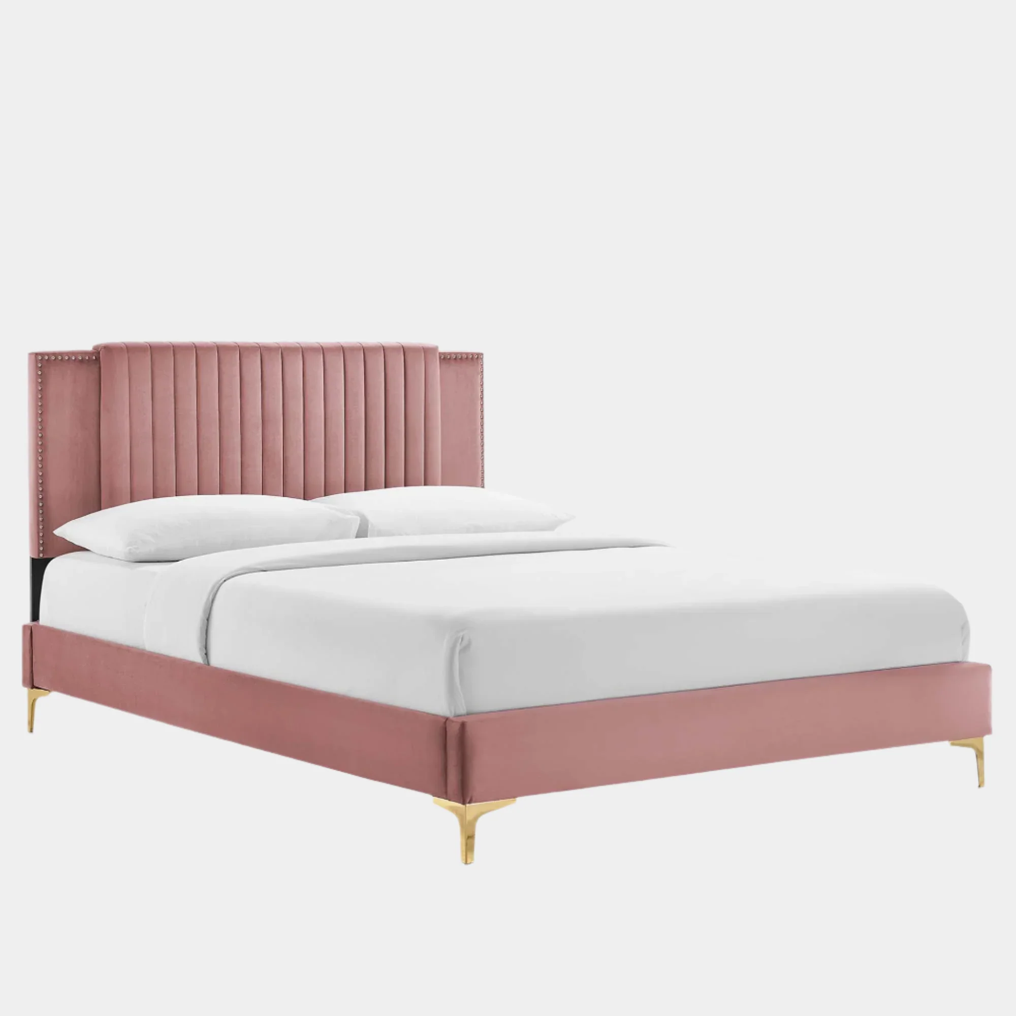 Zahra Channel Tufted Performance Velvet Platform Bed With Gold Metal Legs - Image 8