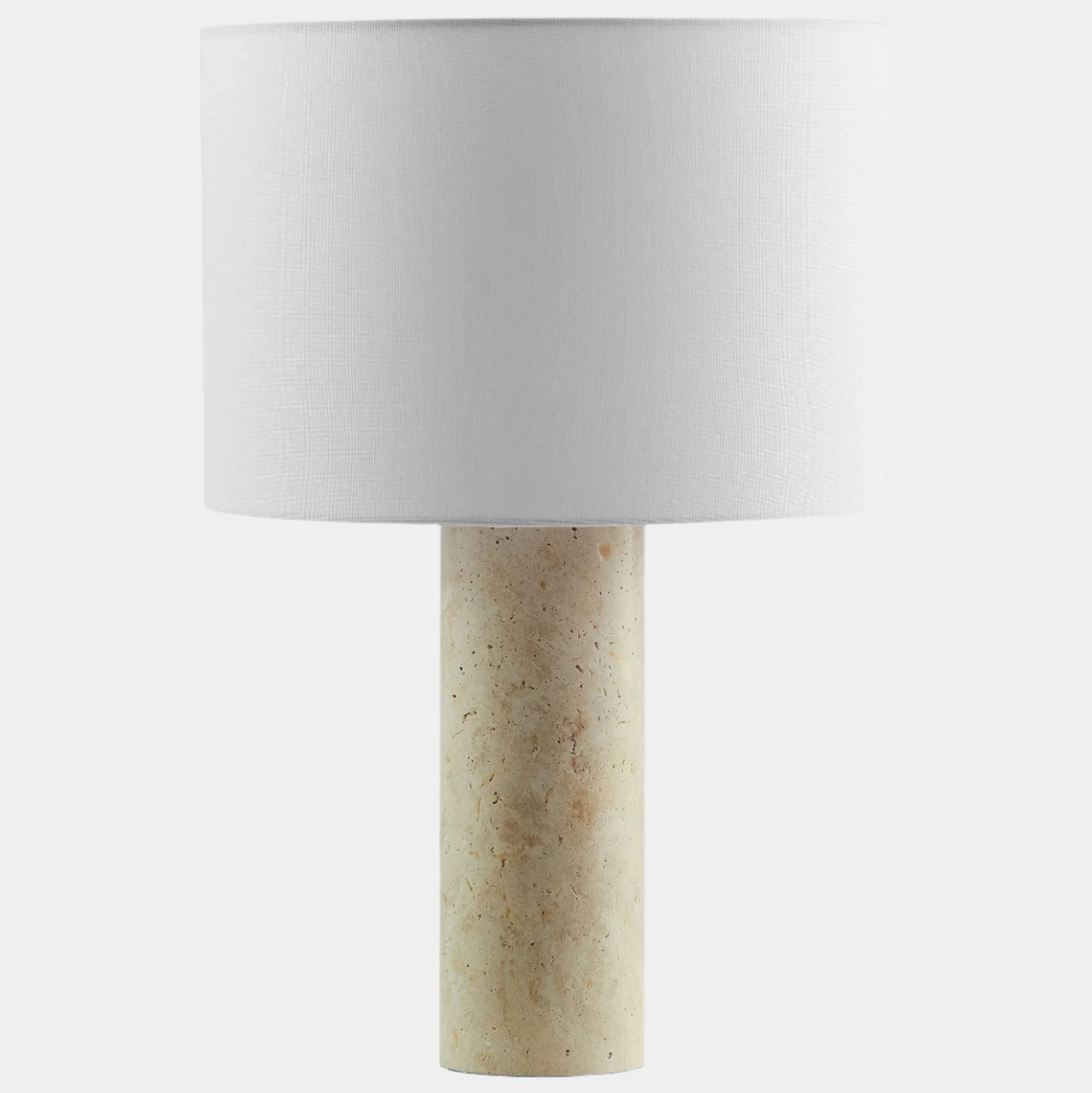 Zenith Travertine Table Lamp With Fabric Drum Shade in Travertine