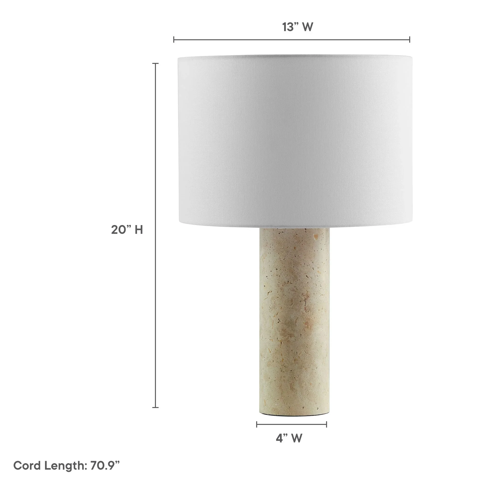 Zenith Travertine Table Lamp With Fabric Drum Shade in Travertine - Image 12