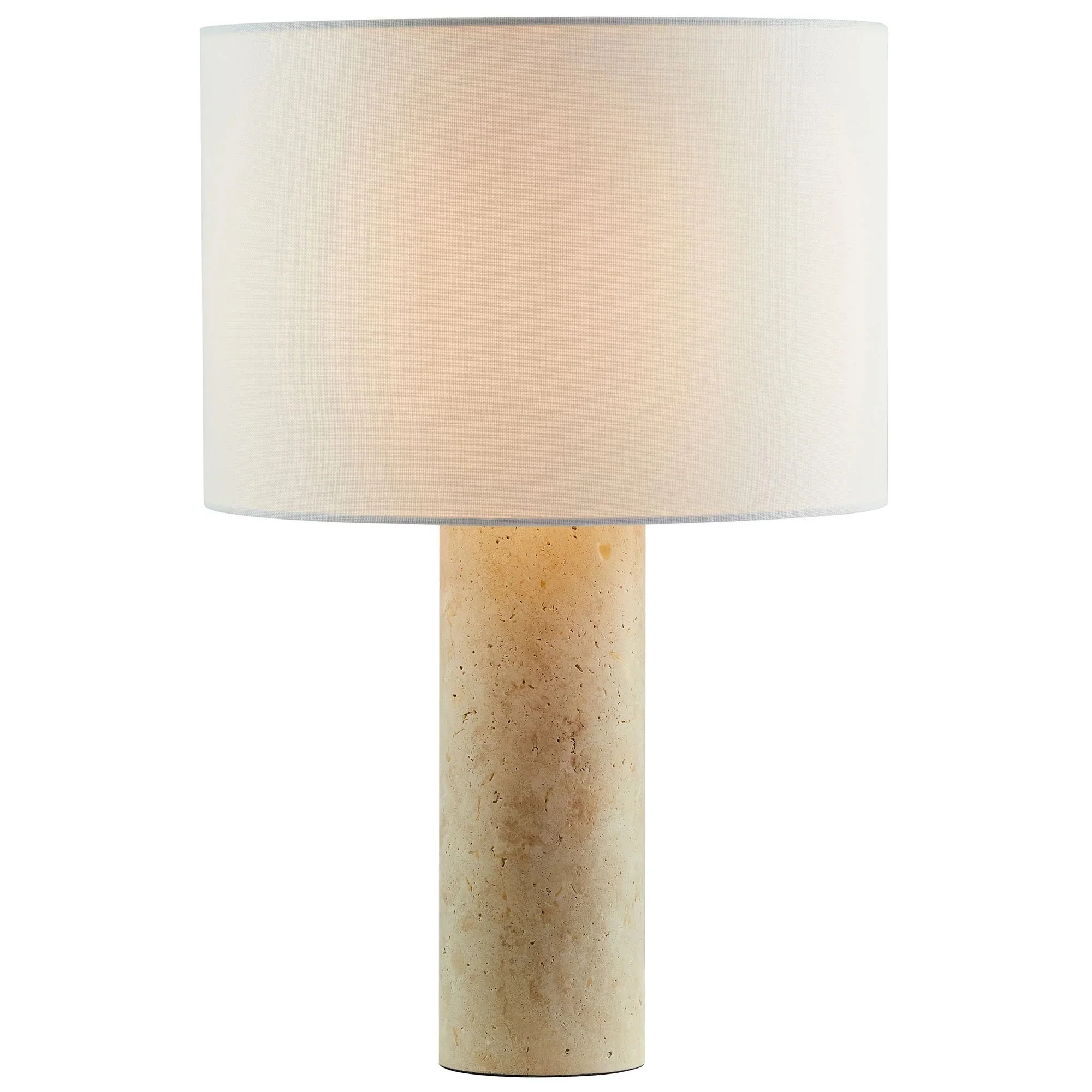 Zenith Travertine Table Lamp With Fabric Drum Shade in Travertine - Image 5
