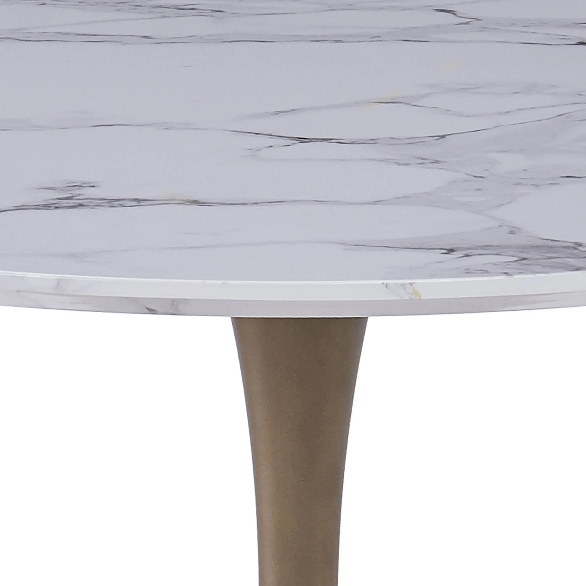 Zilo 40" Round Dining Table in White Faux Marble and Aged Gold - Image 4