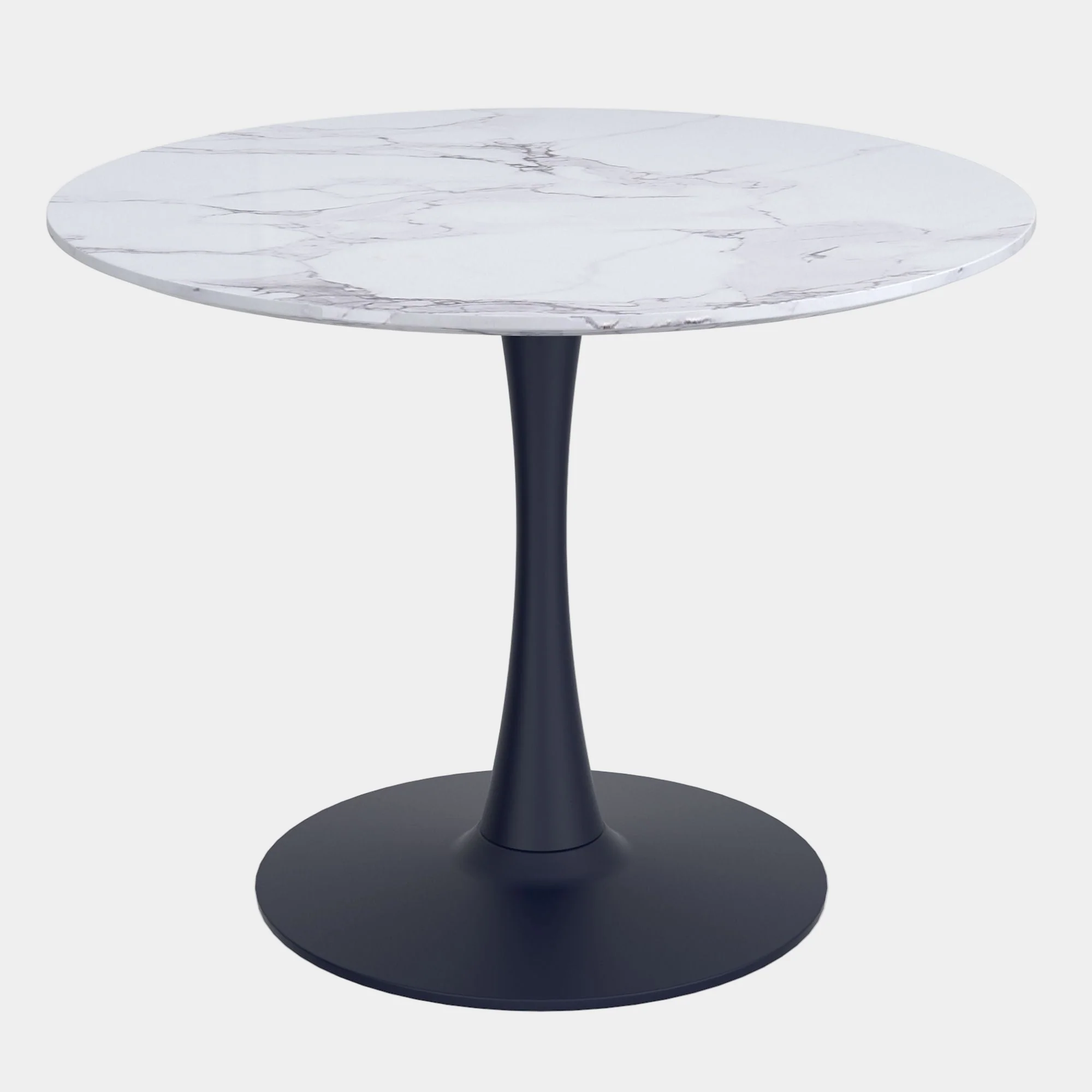 Zilo 40" Round Dining Table in White Faux Marble and Black