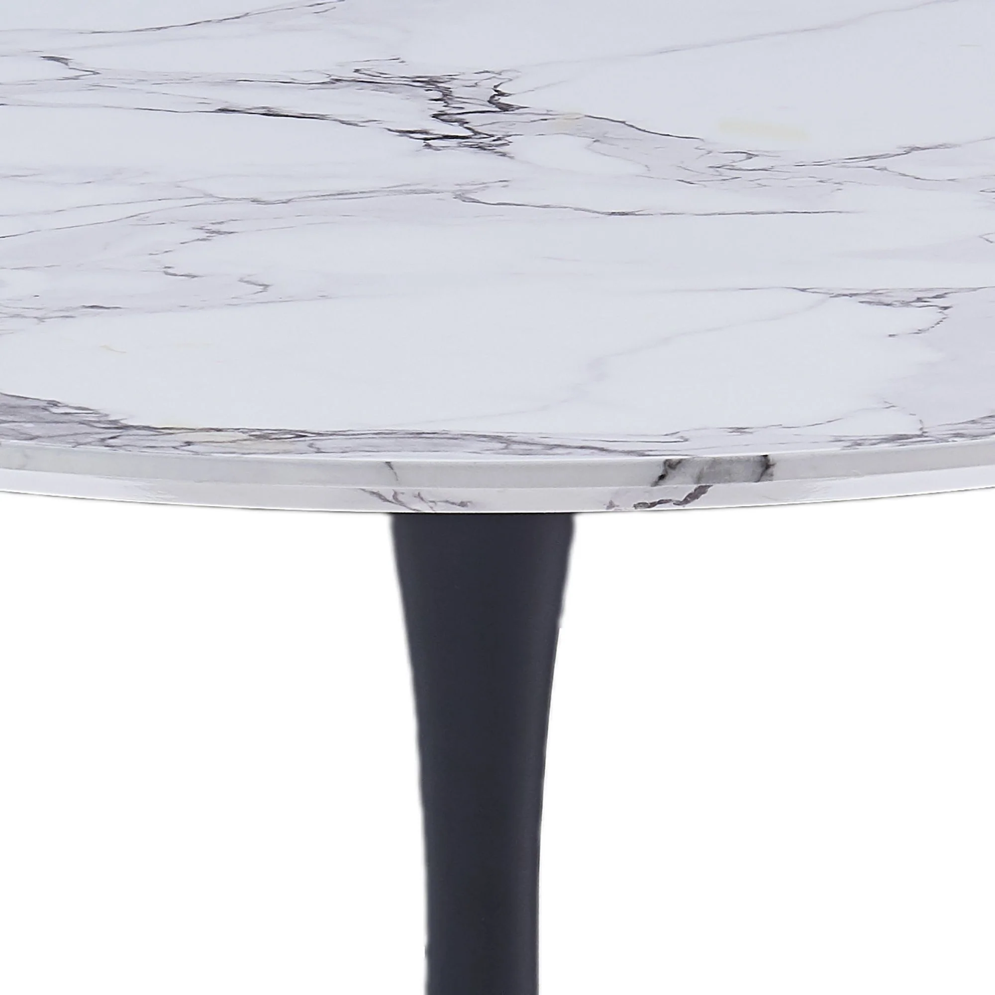 Zilo 40" Round Dining Table in White Faux Marble and Black - Image 4