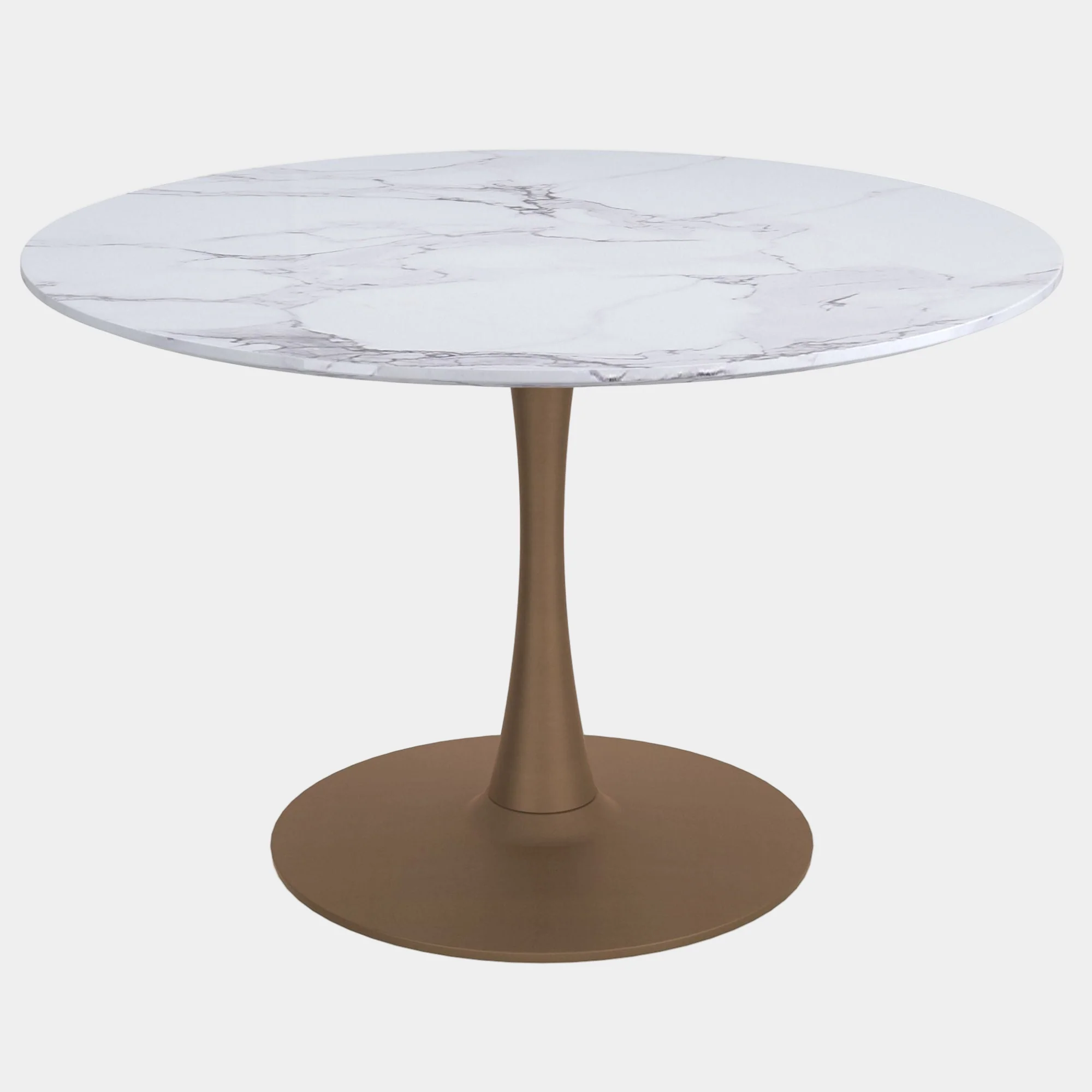 Zilo 48" Round Dining Table in White Faux Marble and Aged Gold