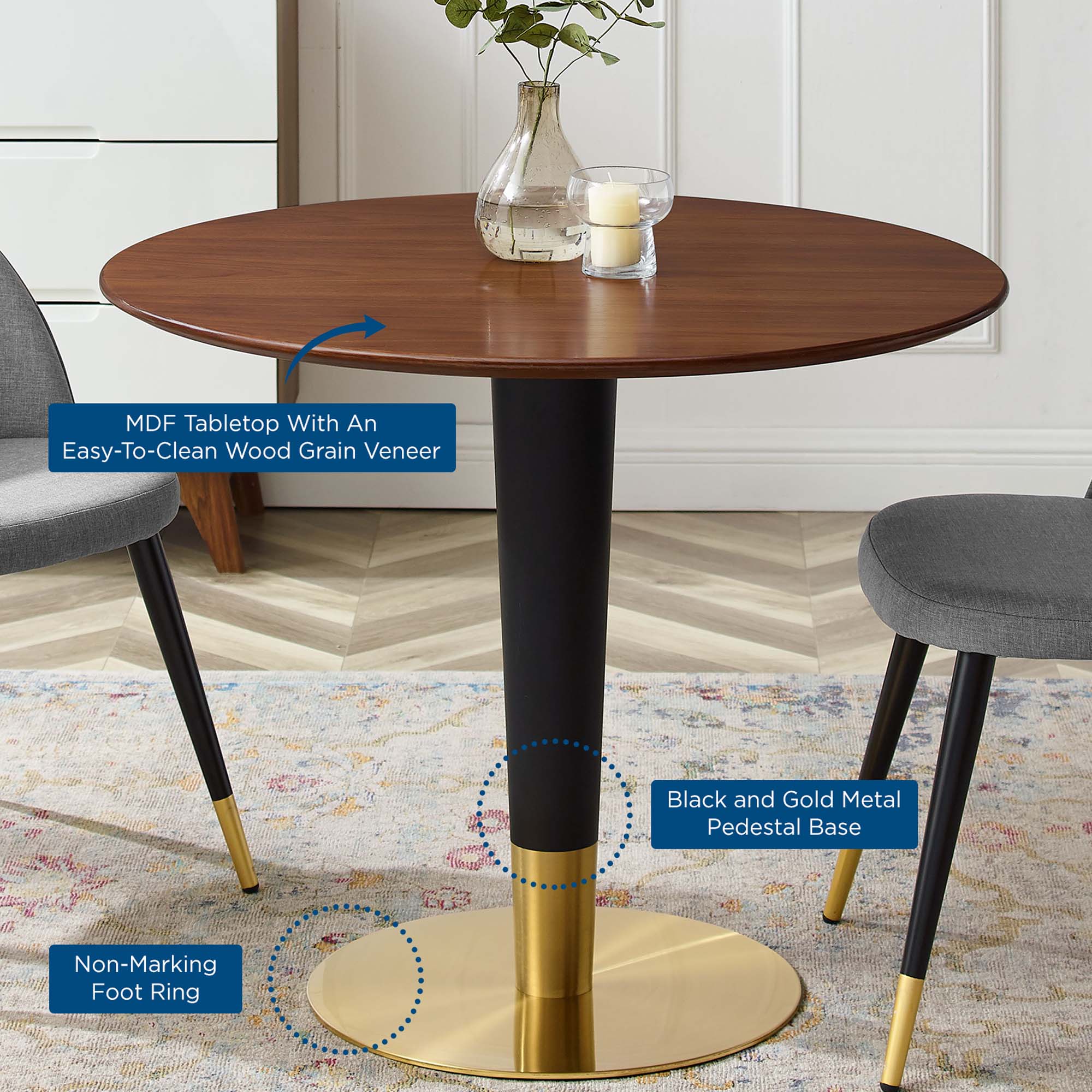 Zinque 36" Dining Table in Gold Walnut - Image 5