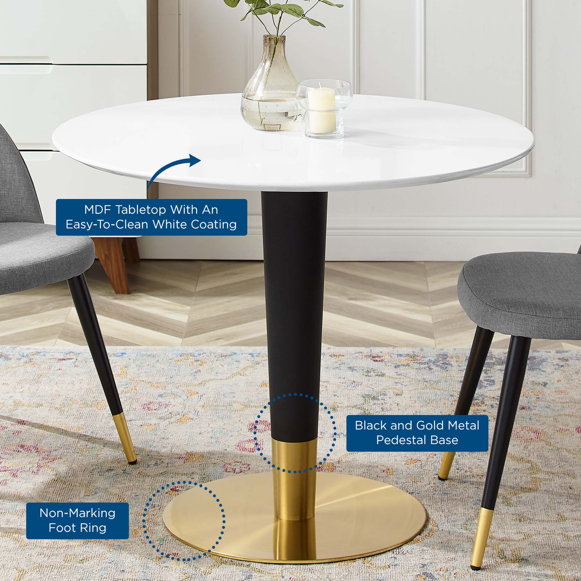 Zinque 36" Dining Table in Gold White - Image 5