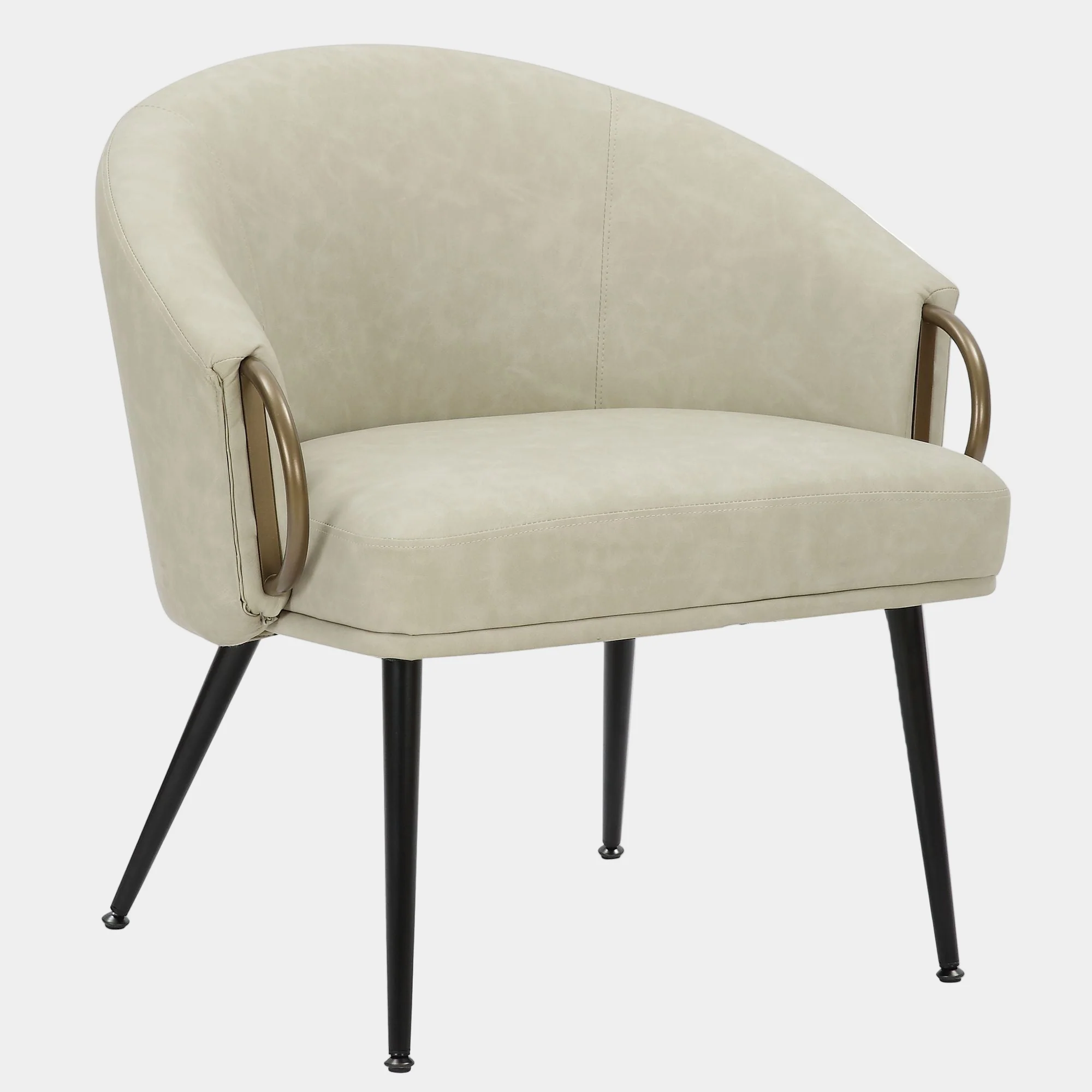 Zita Accent Chair in Vintage Ivory Faux Leather and Black and Aged Gold