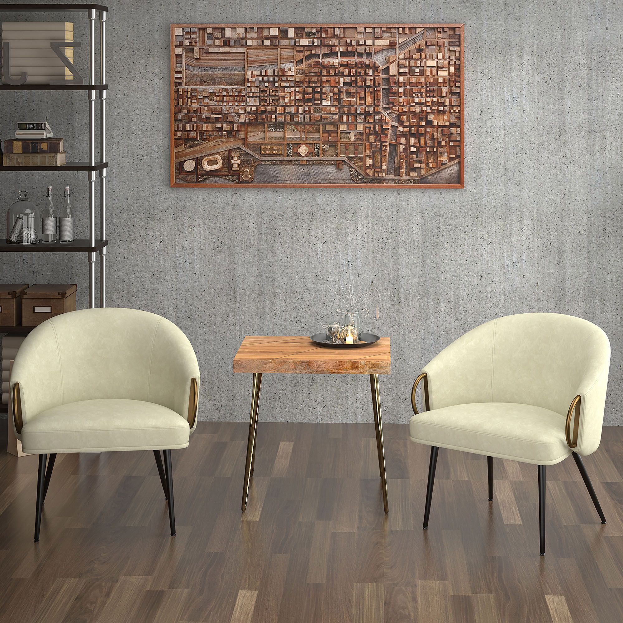 Zita Accent Chair in Vintage Ivory Faux Leather and Black and Aged Gold - Image 2