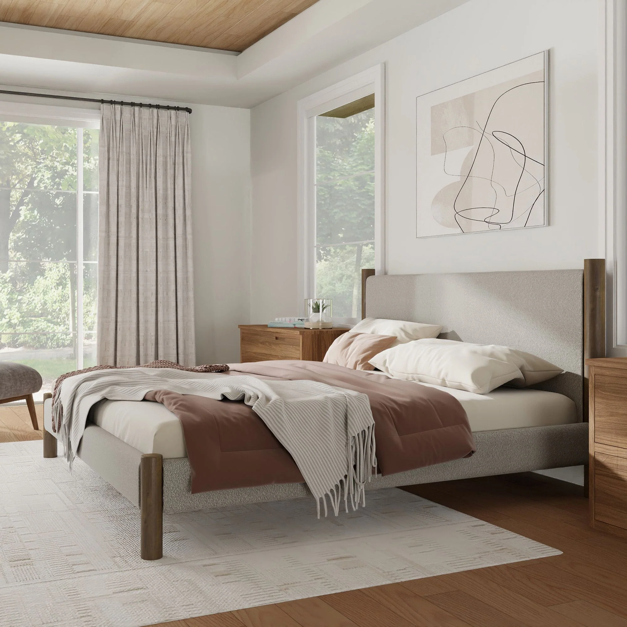 Zoran 78" King Platform Bed in Mushroom and Walnut - Image 2