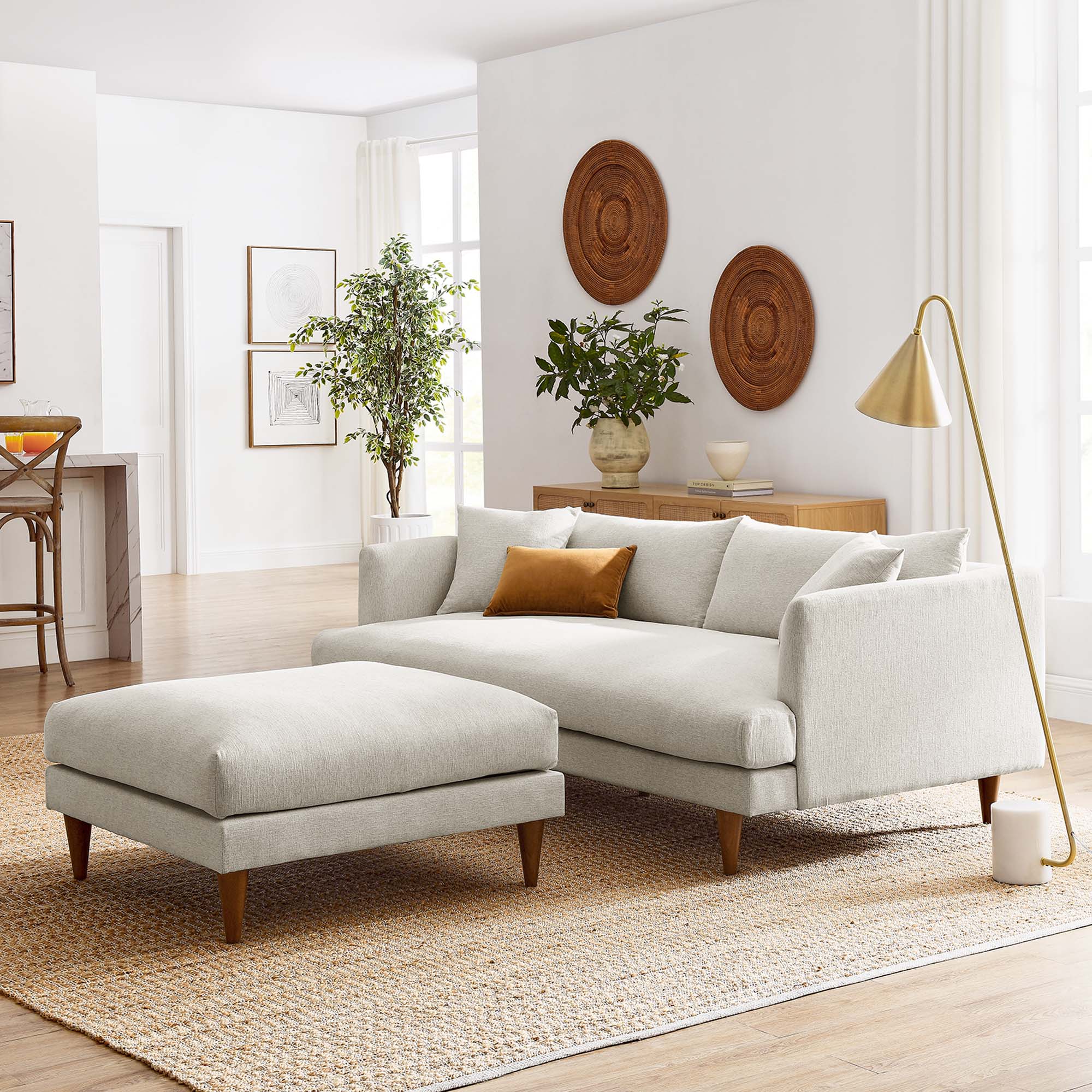 Zoya Down Filled Overstuffed Sofa and Ottoman Set in Heathered Weave Ivory - Image 3