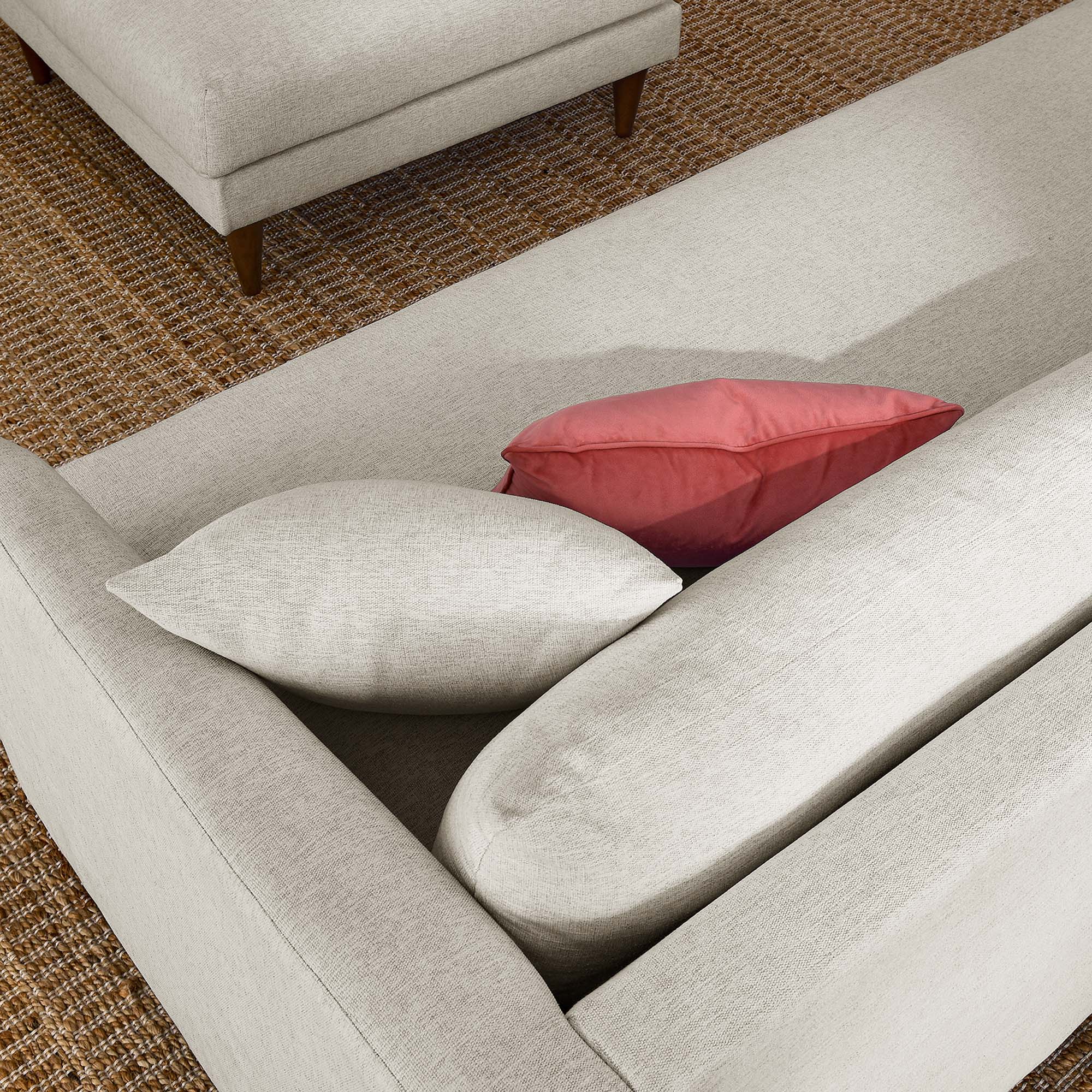 Zoya Down Filled Overstuffed Sofa and Ottoman Set in Heathered Weave Ivory - Image 7