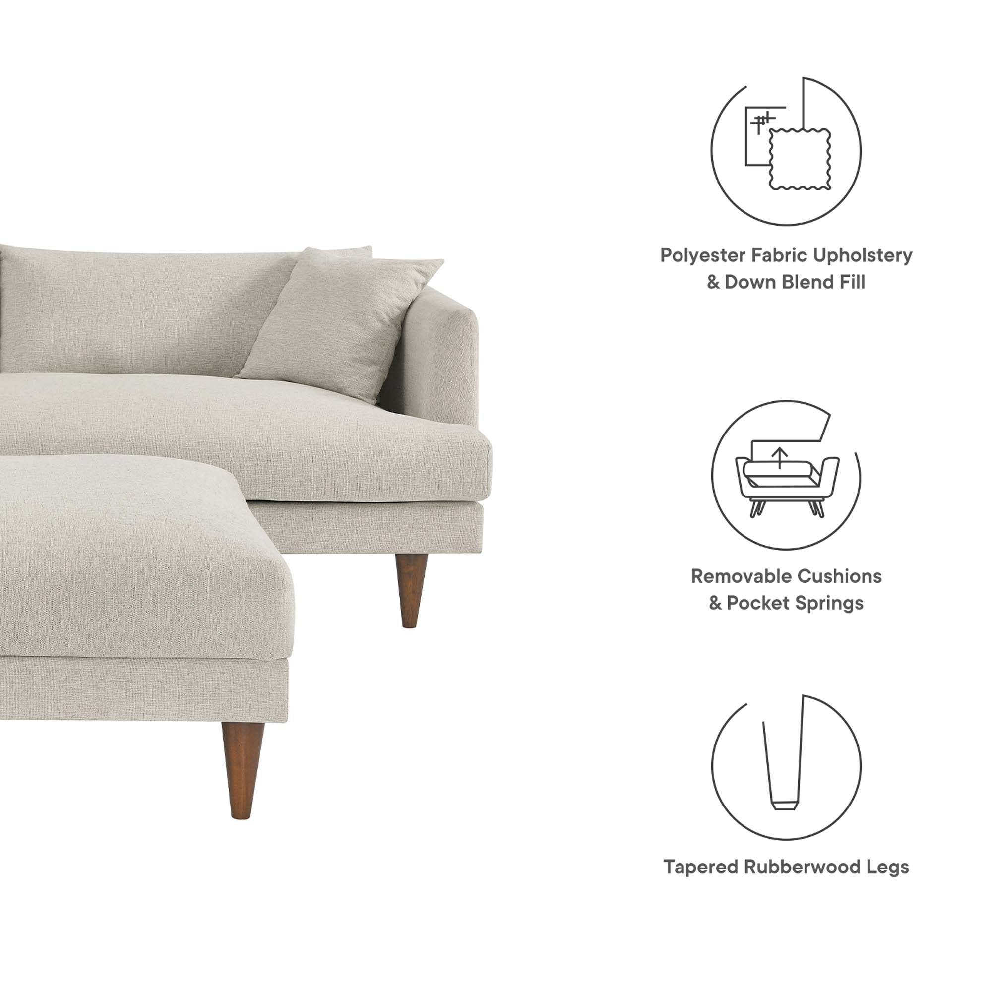Zoya Down Filled Overstuffed Sofa and Ottoman Set in Heathered Weave Ivory - Image 9