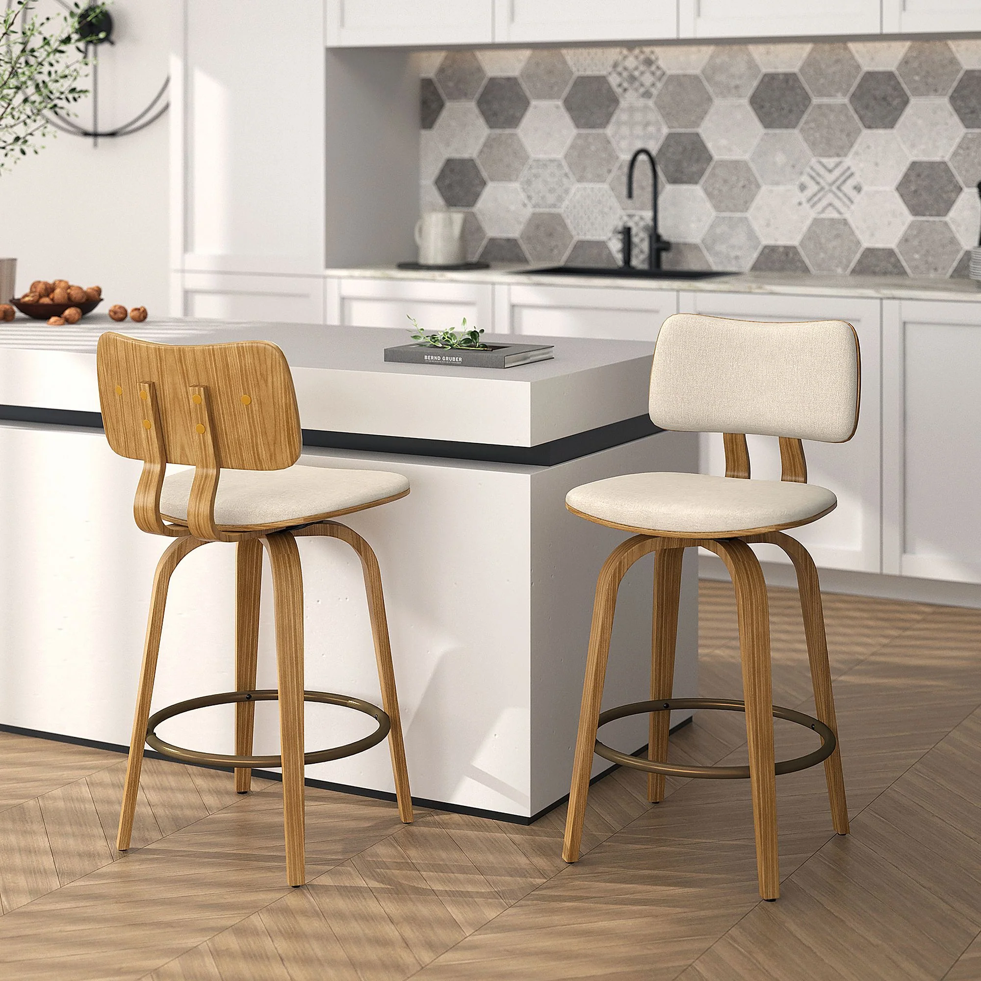 Zuni 26" Counter Stool with Swivel in Beige Fabric and Natural - Image 2