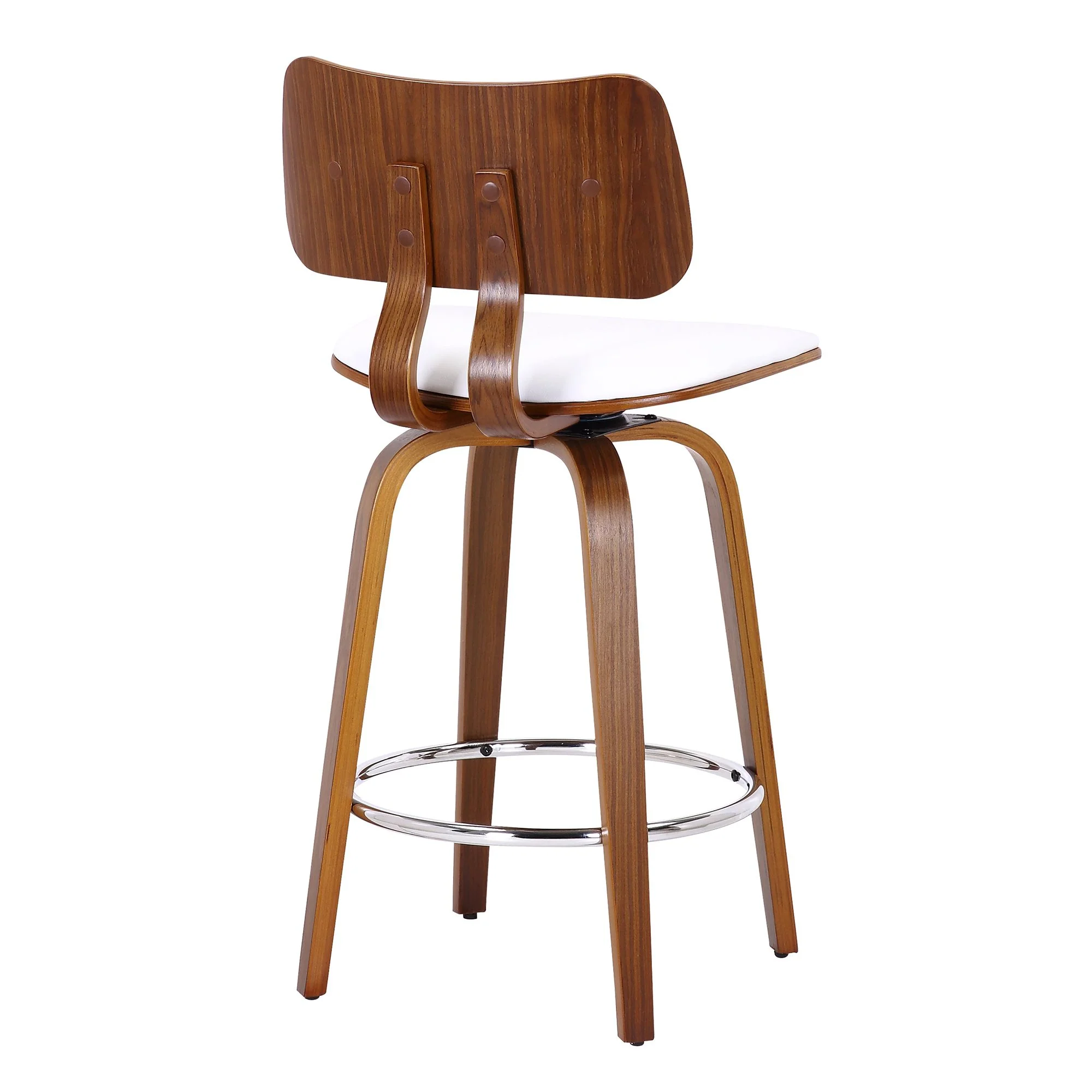 Zuni 26" Counter Stool with Swivel in White Faux Leather and Walnut - Image 3