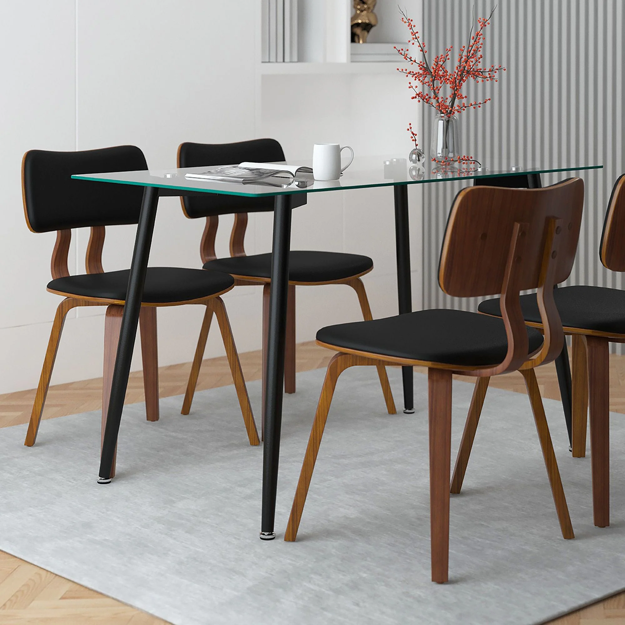 Zuni Dining Chair in Black Faux Leather and Walnut - Image 8